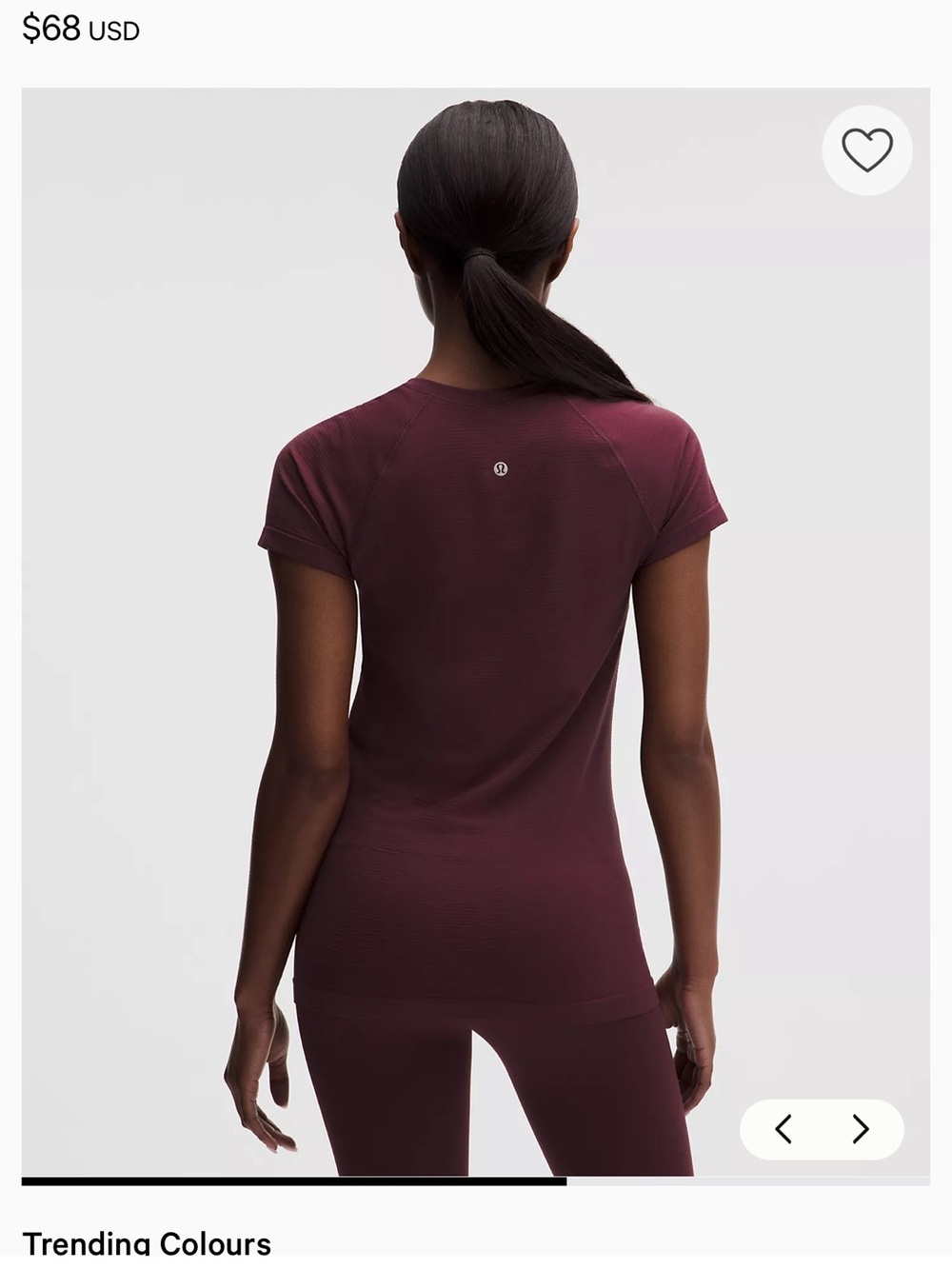 lululemon athletica Short Sleeve Crew Tee in Burgundy Bay/Burgundy Bay size 2 - Picture 2 of 2